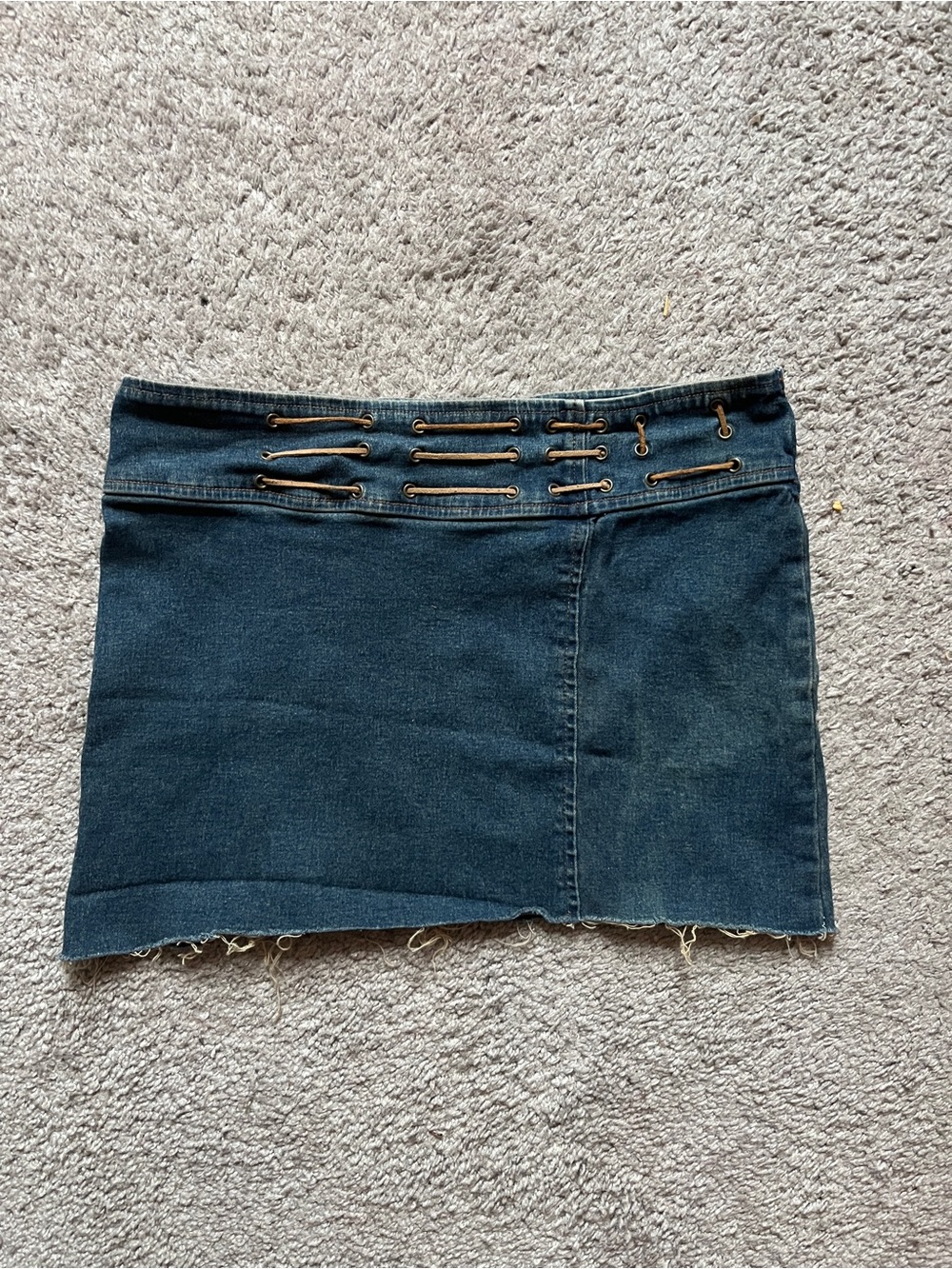 1990s Vintage Dark Blue Denim Mini Skirt with Lace-Up Waist